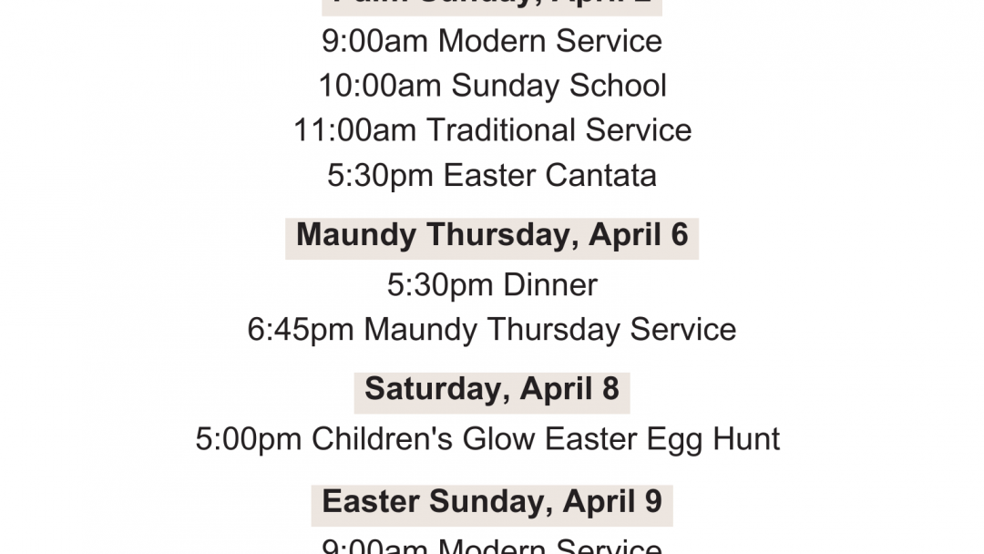 Holy Week & Easter Timetable