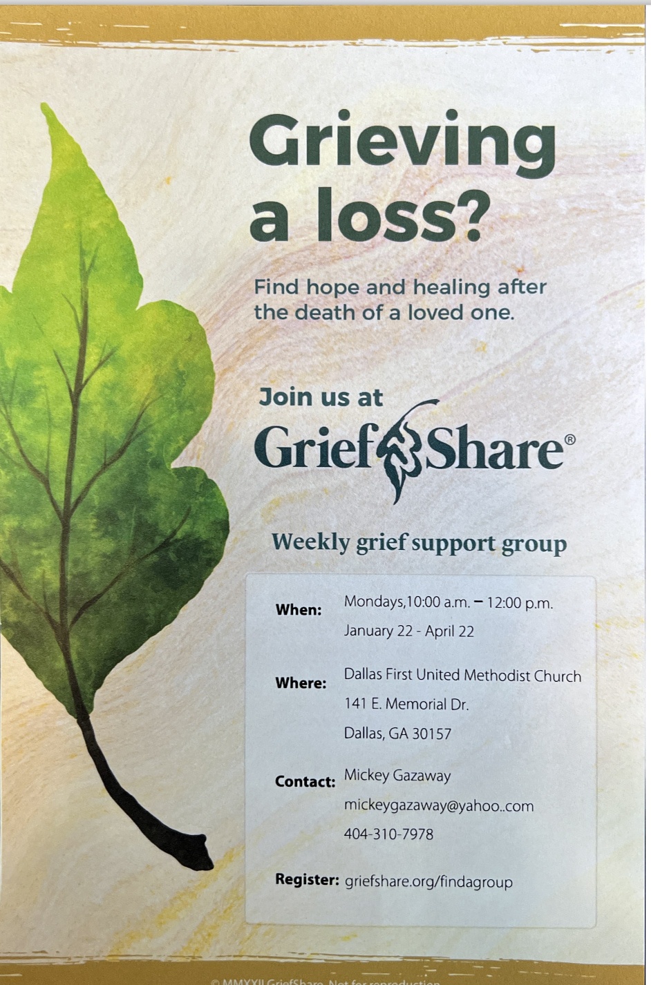 Grief Share- New Group Started in January 22nd!
