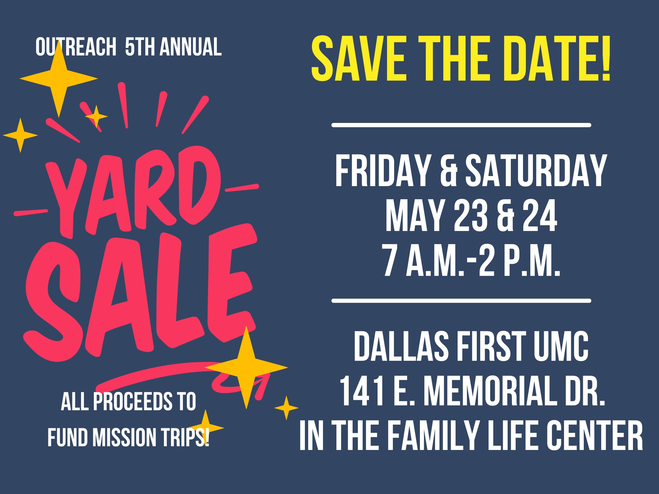 Outreach 5th Annual Yard Sale – May 23-24, 2025