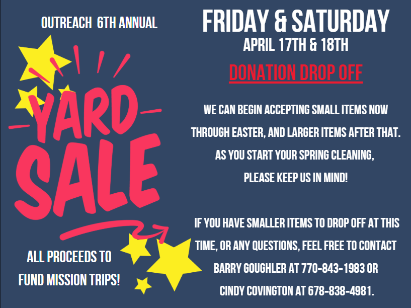6th Annual Church Yard Sale – April 17-18, 2026