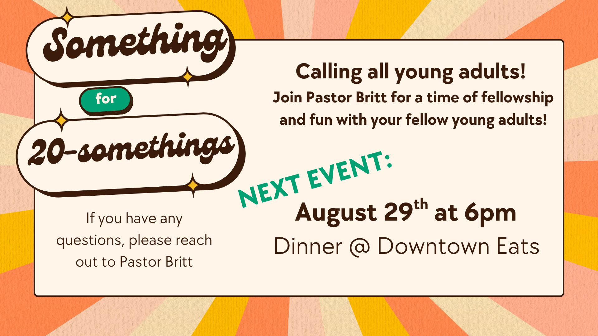 Something for 20-somethings – August 29, 2026