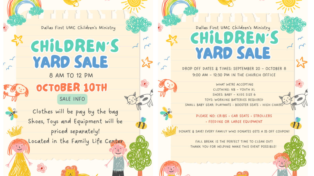 Children’s Yard Sale – October 10, 2026